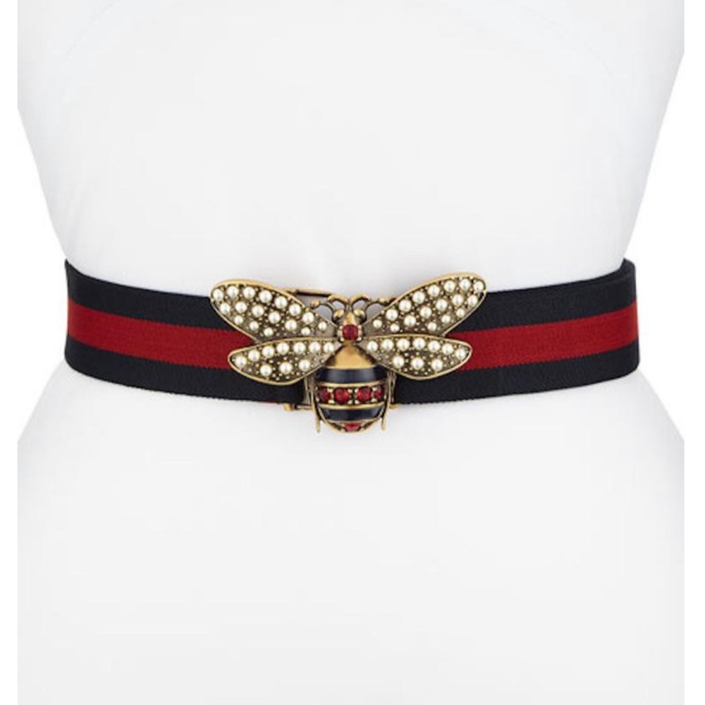 Gucci Navy Blue Red 95Cm Wide Stretchy Web Belt